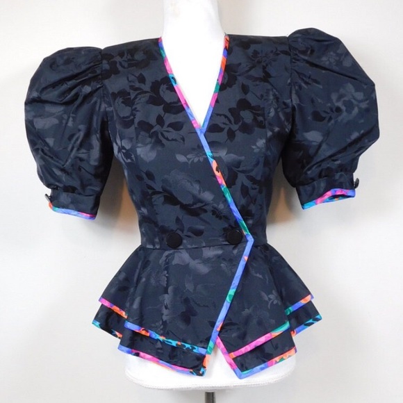 A.J Bari Puff Shoulder Blouse - Picture 1 of 5